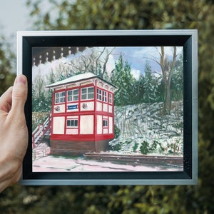 Signal Box in Snow by Emily Brown, Art Print, Digital Download, Printable Wall Art, Painting, Underground Station, Chesham, Buckinghamshire.