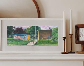 Graffiti on Chesham Moor by E Brown. Panoramic Giclée Art Print, Physical Art Print, Wall Art. Photo of Oil Painting, Unframed.