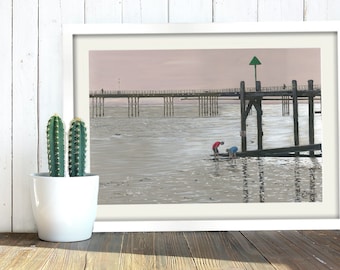 Muelle de Southend, Impresión artística, Descarga digital, Costa británica, Arte mural imprimible, Pintura. Southend-on-Sea