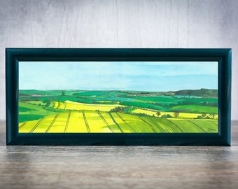 Chiltern Rapeseed Fields Art Print by Emily Brown, Digital Download, Printable Wall Art, Ink Painting, Buckinghamshire.