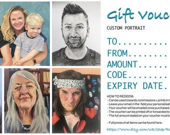 Vale de regalo para retrato personalizado de RatherNiceArt, pintura al óleo: familias, niños, mascotas, parejas, individuos, bodas.