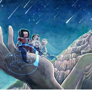 Steven Universe Print - &quot;Stargazing&quot; Crystal Gems Garnet Amethyst Pearl Steven - 8.5&quot;x11&quot;