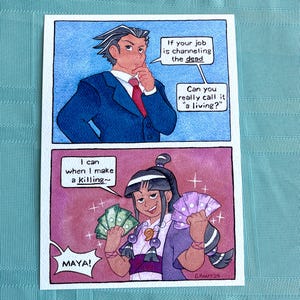 Carte postale imprimée Ace Attorney - BD « Money Maya », 5 x 7 pouces