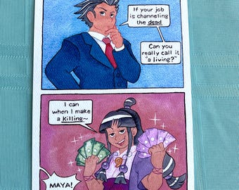Ace Attorney Postcard Print - "Money Maya" Comic - 5"x7"