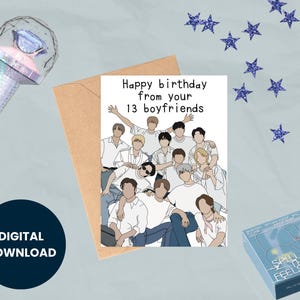 Cartão postal de aniversário da SEVENTEEN | Cartão digital K-pop para impressão para download | Presente OT13 Woozi Mingyu Jeonghan Hoshi Vernon Dino Wonwoo DK CARAT