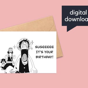 Anime Strohhüte Geburtstagskarte - Digitaler Download - Sofortdruck