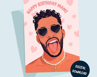 Biglietto di auguri di compleanno Bad Bunny | Biglietto di auguri stampabile | Ispirato al pop latino | Download digitale | Buon compleanno Mami
