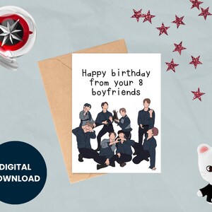 Stray Kids Birthday Card | Cyfrowa pocztówka K-pop do wydrukowania | Felix Hyunjin OT8 Estetyczna sztuka fanowska dla STAY | NATYCHMIASTOWE POBIERANIE