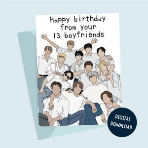 Postal de cumpleaños de SEVENTEEN | Tarjeta de K-pop imprimible con descarga digital | OT13 Woozi Mingyu Jeonghan Hoshi Vernon Dino Wonwoo DK CARAT Gift