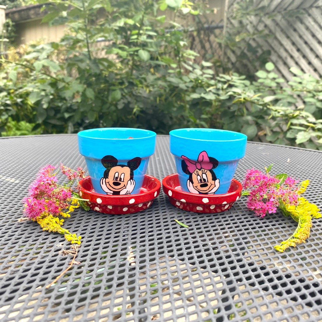 Mickey Mouse and Minnie Mouse Hand Painted Flower Pot With - Etsy