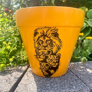 Lion Family Hand Painted Flower Pot