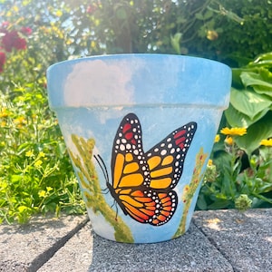 Beautiful Butterfly Hand Painted Flower Pot