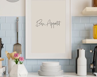 Impresión digital Bon Appetit, arte de pared de cocina, negro, crema