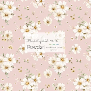 Patrón de tela sin costuras Cosmos Floral Ingrid 2, diseño de impresión textil, flores de acuarela blancas, polvo de rubor, licencia comercial