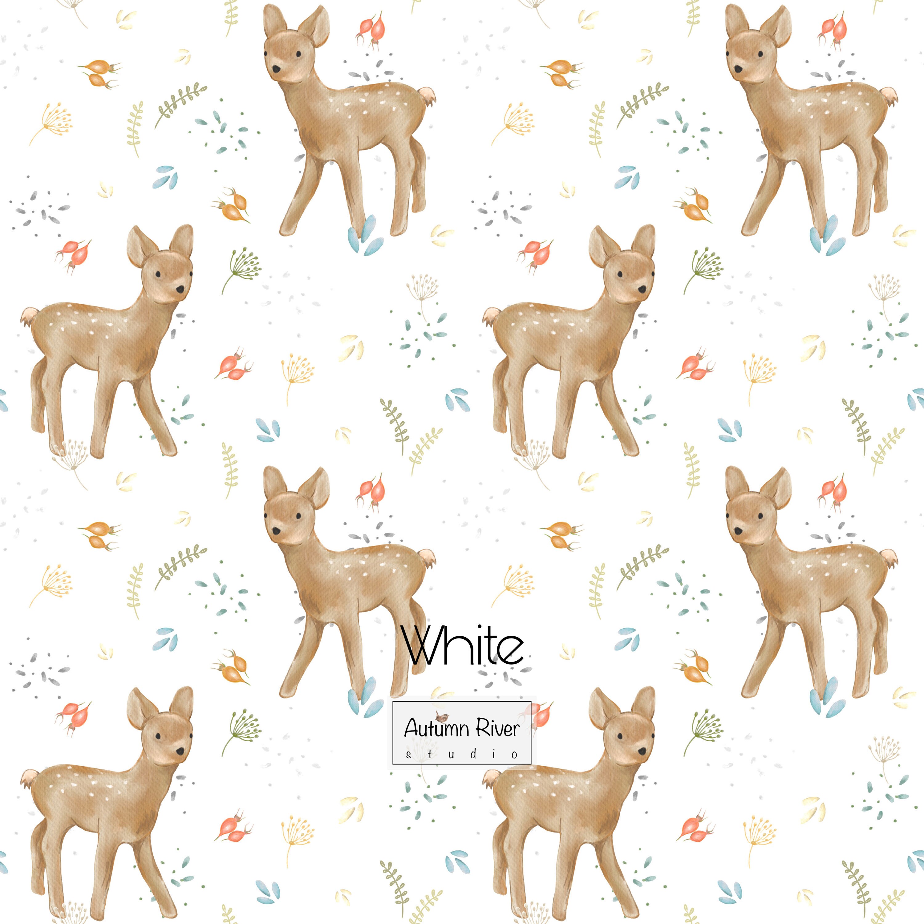 Fawn Seamless Pattern Design White, Fabric, Textile, Digital File ...