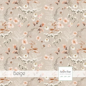 Floral Alina Seamless Pattern, Fabric Design, Textile Print, Autumnal Flowers, Meadow, Commercial License, Beige, Earthy Colors, Flowers