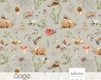 Sage Green Bugs Seamless Pattern, Commercial License (JPEG)
