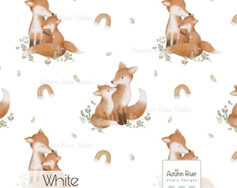 Fox & Cub Fabric Pattern, Seamless Textile Design, Kids (JPEG)