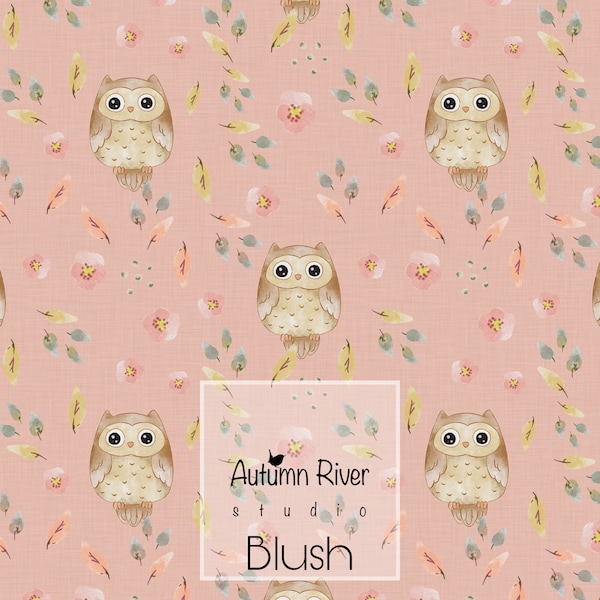 Owl Seamless pattern for Fabric, Forest Woodland Animal, Fabric Pattern, Kids, Children, Cute, Pink Flowers, Commercial Lincense