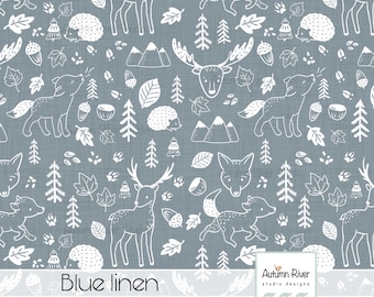 Forest Animals Fabric, Fox, Deer, Wolf, Hedgehog Print (Digital Download)