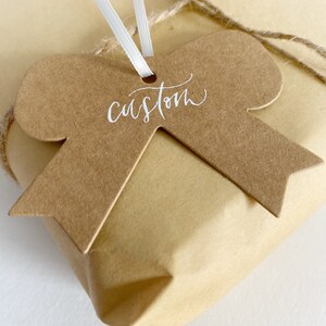 Handwritten Gift Tags, Bow Tags, Handlettered Tags, Kraft Paper Tags, Bow Shape Hang Tags, Calligraphy Tags, Gift Tags With Ribbon image 2