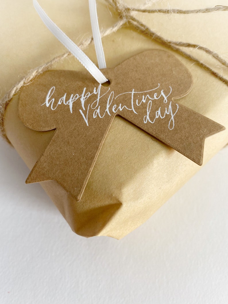 Handwritten Gift Tags, Bow Tags, Handlettered Tags, Kraft Paper Tags, Bow Shape Hang Tags, Calligraphy Tags, Gift Tags With Ribbon image 3