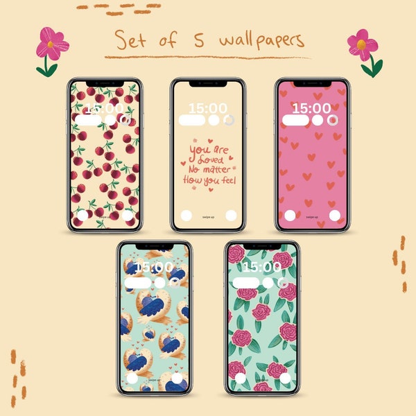 Valentine's Day Phone Wallpaper Bundle: Set of 5 Romantic Digital Backgrounds