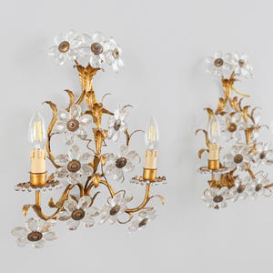 2 of 6 Vintage Banci Firenze Crystal Glass Floral Sconces, 1970s.