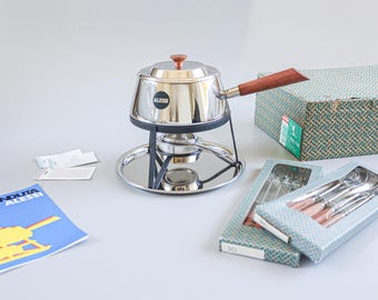 Vintage Alessi Fondue Set with Pickers & Original Documents, As New, 1970s