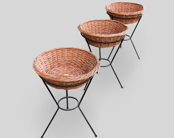 Large Vintage Wicker Baskets with Metal Frame