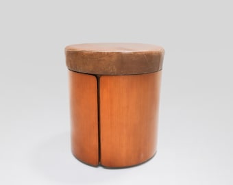A vintage wood and leather stool, attributed to Carlo de Carli, 1970s.