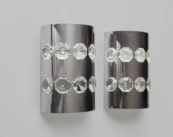 Set of 2 Chrome / Glass Wall Sconces by Oscar Torlasco