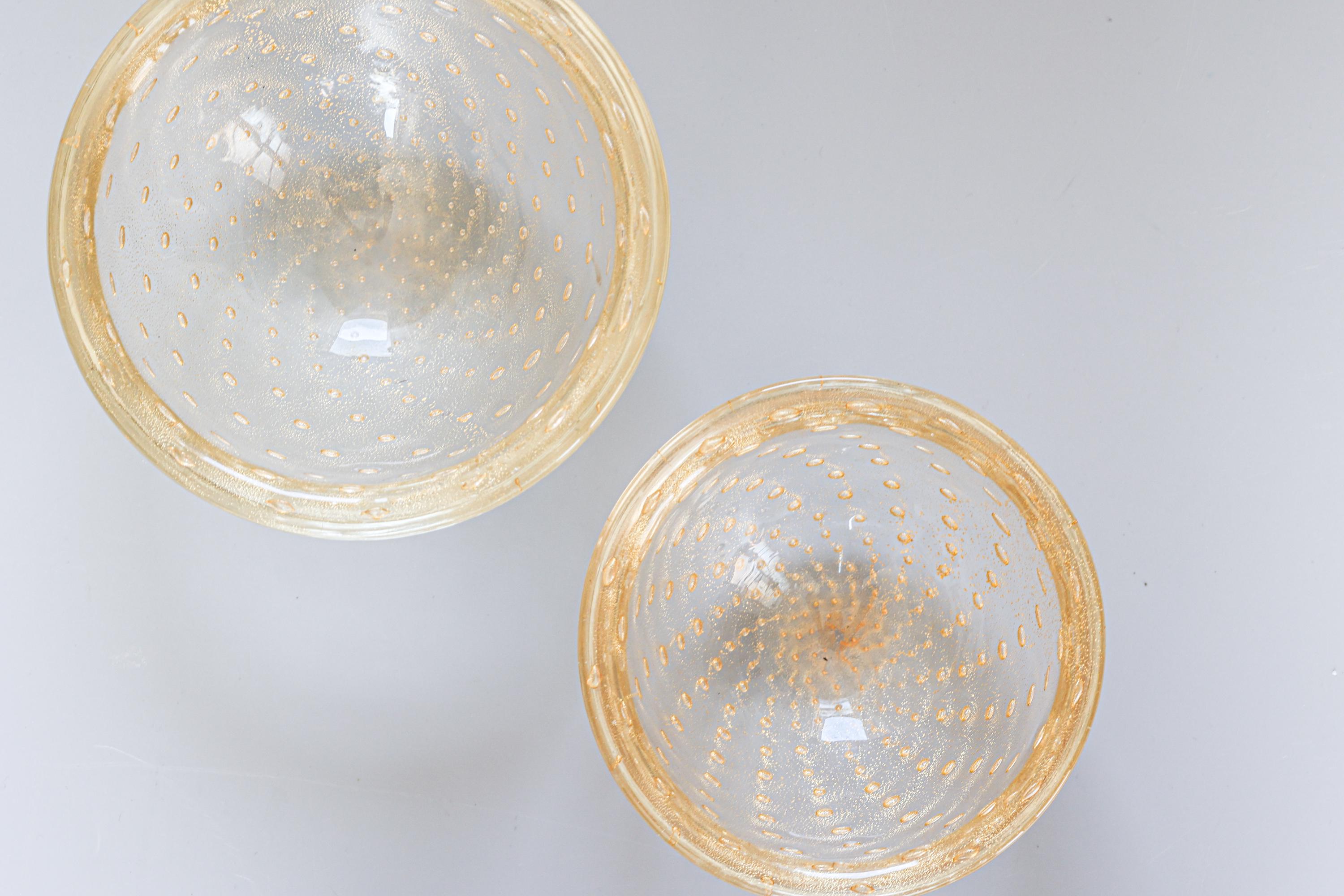 ムラーノガラスボウル2個セット – プレゴソ、金箔入り、1960年代～70