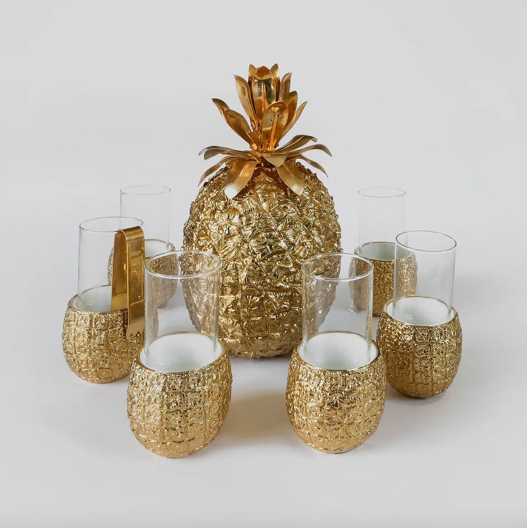 Vintage Gold Pineapple Ice Bucket With 6 Glasses by Freddotherm