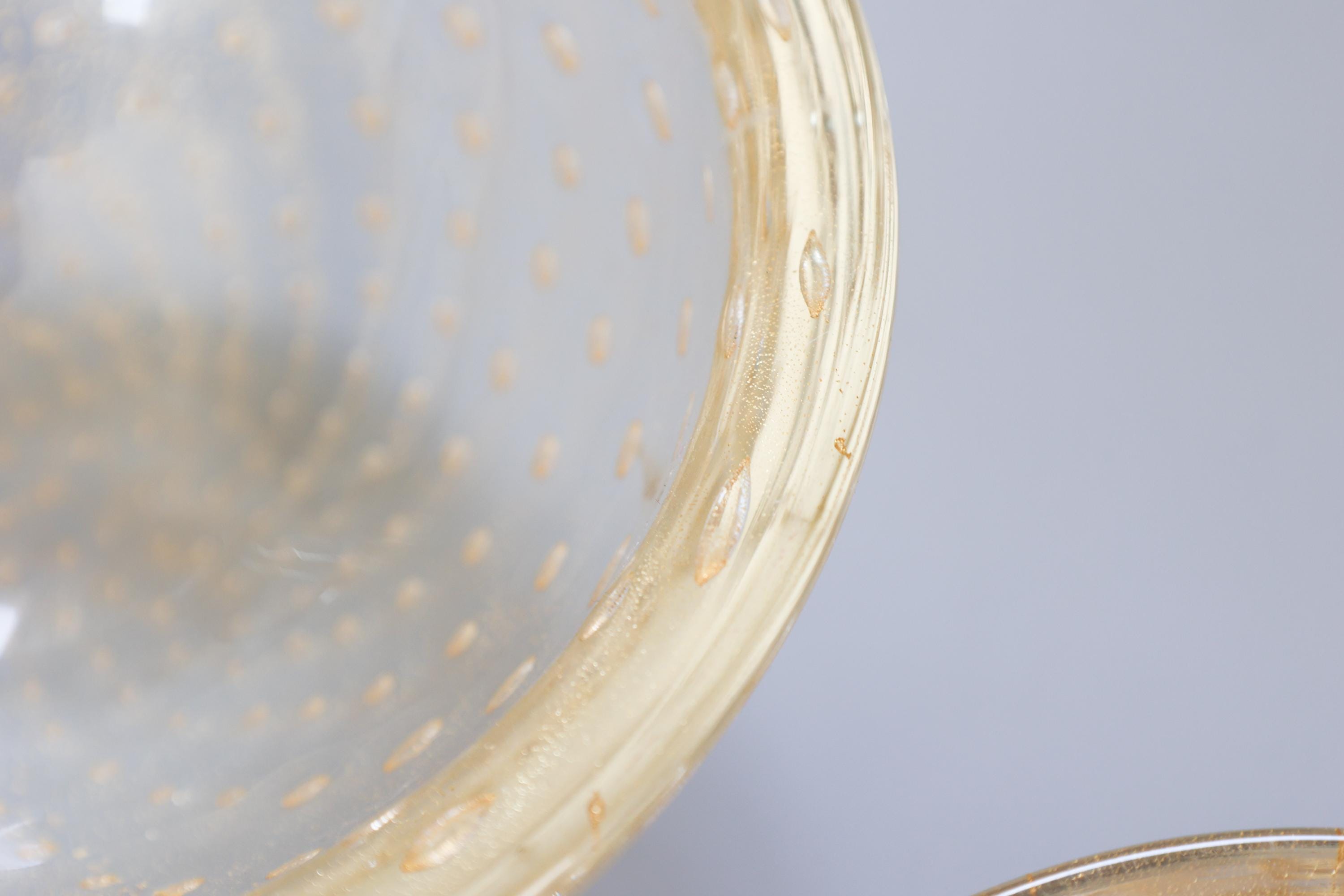 ムラーノガラスボウル2個セット – プレゴソ、金箔入り、1960年代～70