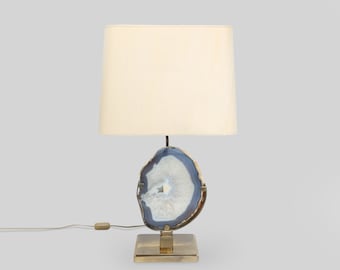 Vintage Gilt Agate Stone Table Lamp, Attr. to Will Daro