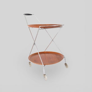 A Mid Century Folding Bar Cart with Teak Trays.