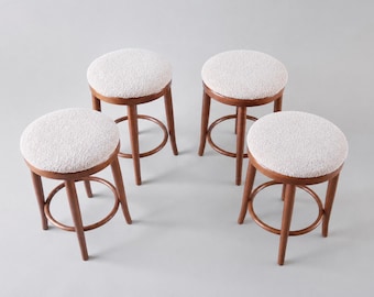 A set of 4 Vintage Reupholsterd Thonet Style Stools, 1980s.