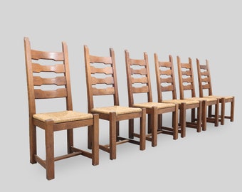A Set of 6 Vintage 'Razor Blade' Chairs with Rush Seat.