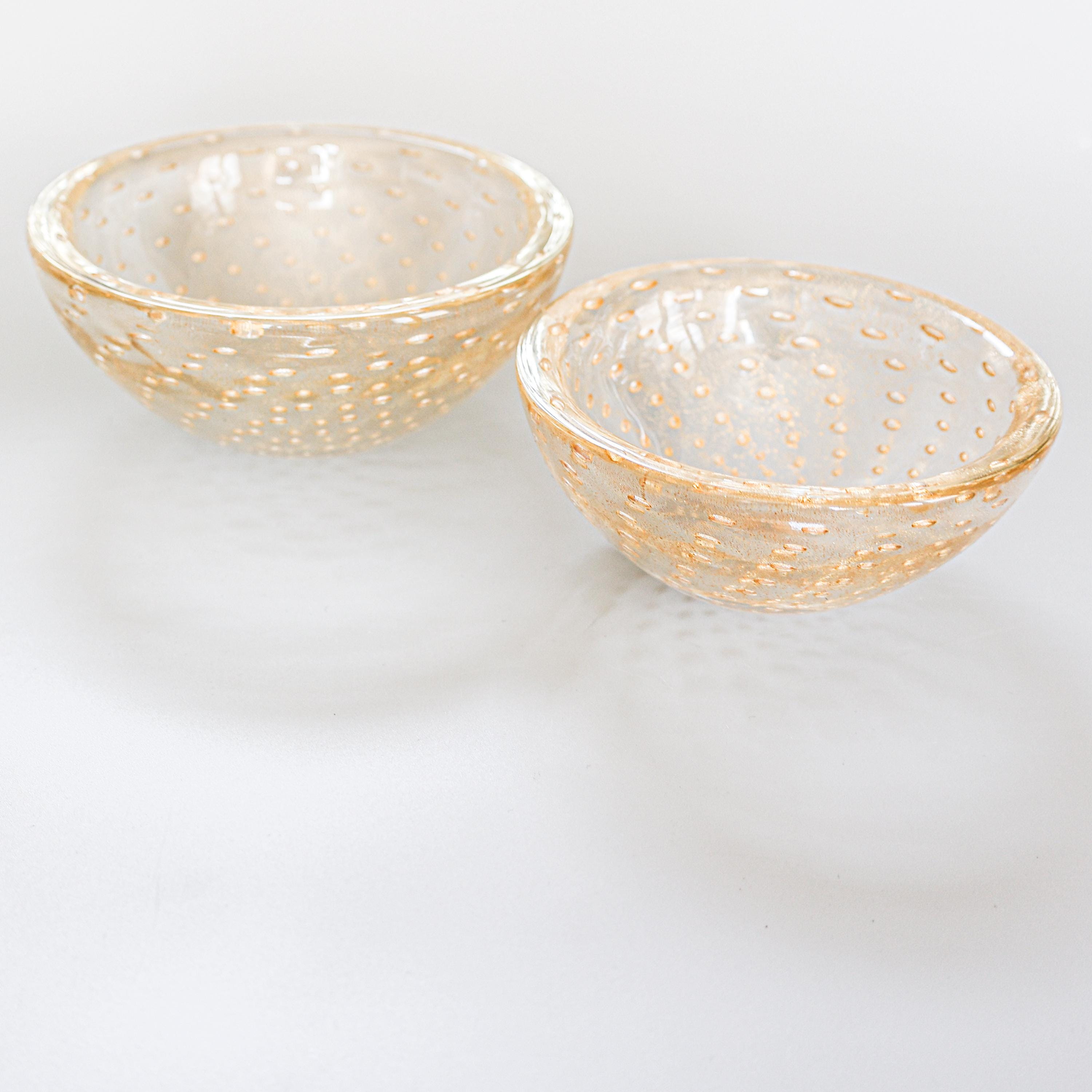 【希少】ムラーノグラス 金箔入りボウル ムラーノガラスボウル2個セット – プレゴソ、金箔入り、1960年代～70