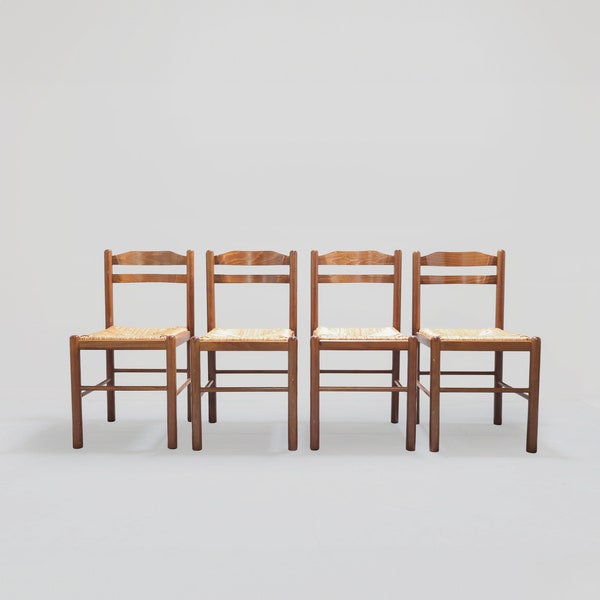 Set of 4 Mid Century Italian Rush Dining Chairs