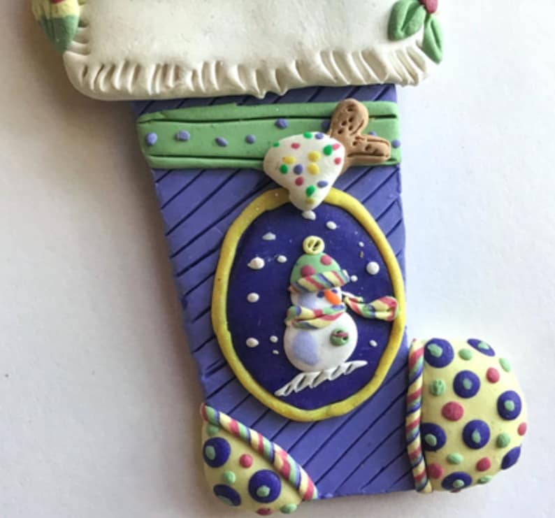 polymer clay pet Christmas ornament White Poodle in stocking Christmas ornament