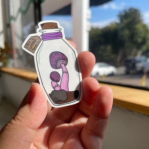 Clear mushroom bottle sticker