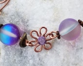 Lavender Mermaid glass and hammered copper link bracelet