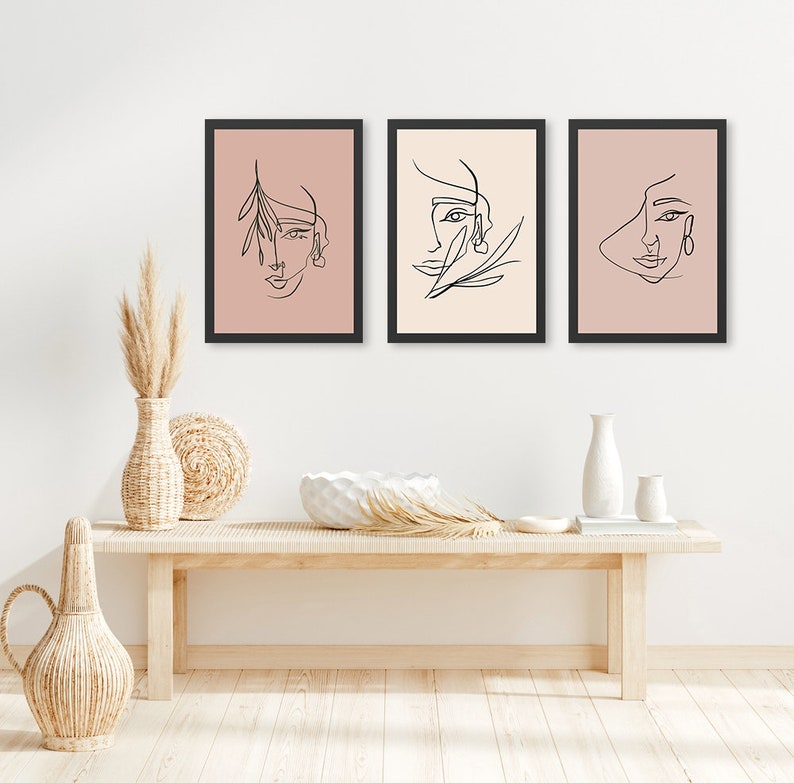 Abstract Line Woman Face Collection One line Woman Face Wall Art Woman Wall Art set of 3 Print