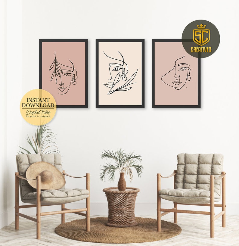 Abstract Line Woman Face Collection One line Woman Face Wall Art Woman Wall Art set of 3 Print