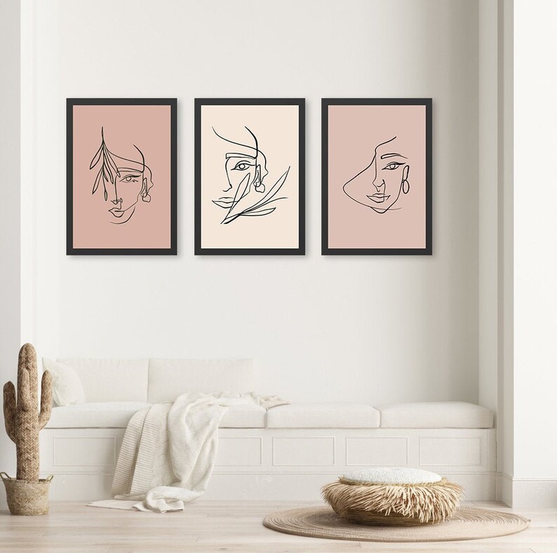 Abstract Line Woman Face Collection One line Woman Face Wall Art Woman Wall Art set of 3 Print
