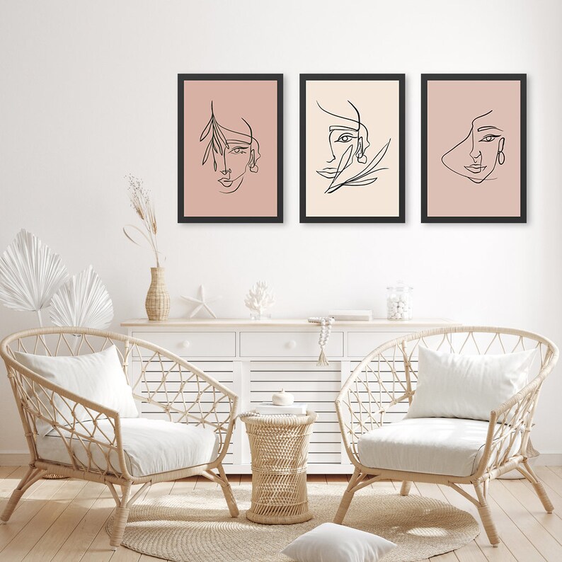 Abstract Line Woman Face Collection One line Woman Face Wall Art Woman Wall Art set of 3 Print