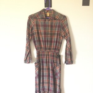 Vintage 80s Prairie Style Womens Plaid lightly flanneled dress by Hang Ten
