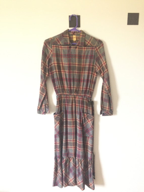 Vintage 80s Prairie Style Womens Plaid lightly fla